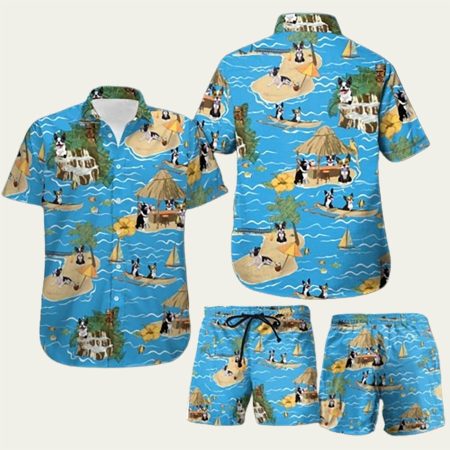 Beach Boston Terrier Hawaiian Shirt