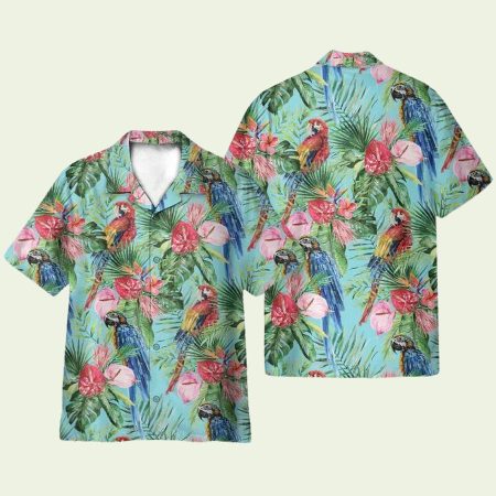 Beach Parrot Tropical Flowers Pattern Hawaiian Shirt