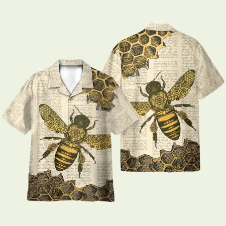 Bee Vintage Newspaper Pattern Hawaiian Shirt