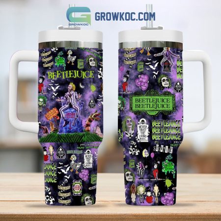 Beetlejuice Never Trust The Living  30oz or 40oz Stainless Steel Tumbler With Handle HG Purple Version