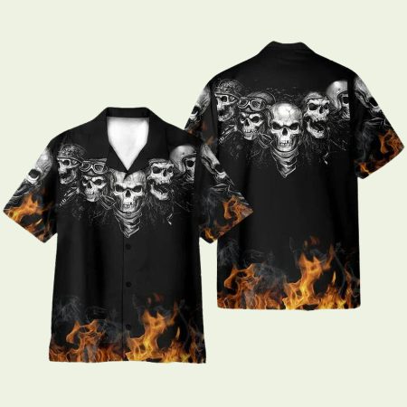 Biker Skull Fire Hawaiian Shirt