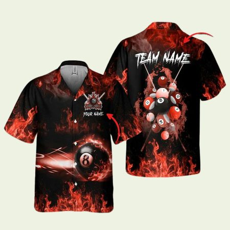 Personalized Billiards 8 Ball Fire Smoke Pattern Hawaiian Shirt