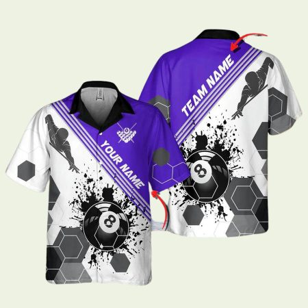 Personalized Billiards Players Black White And Purple Stains Hawaiian Shirt