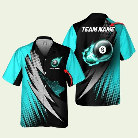 Personalized Billiards Pure Cyan Hafltone Hawaiian Shirt