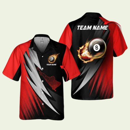 Personalized Billiards Red And Black Hafltone Hawaiian Shirt