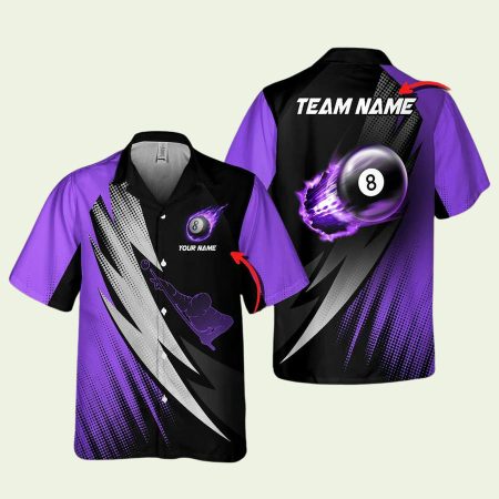 Personalized Billiards Purple Hafltone Hawaiian Shirt