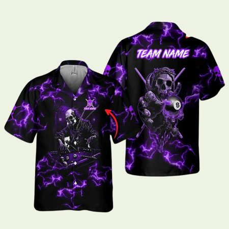 Personalized Billiards Skull Fire Purple Hawaiian Shirt