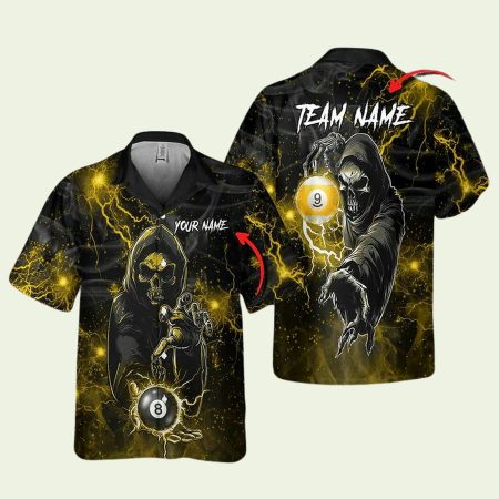 Personalized Billiards Thunder Skull Yellow Hawaiian Shirt