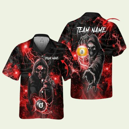 Personalized Billiards Thunder Skull Red Hawaiian Shirt