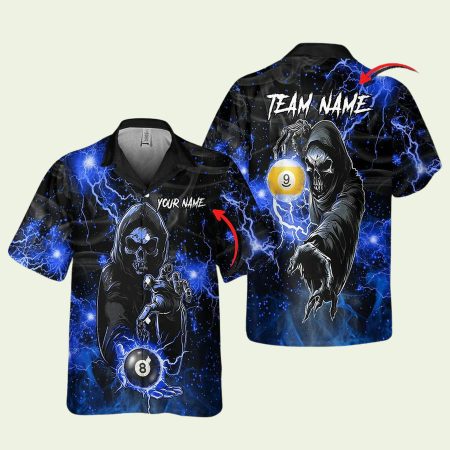 Personalized Billiards Thunder Skull Dard Blue Hawaiian Shirt