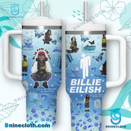 Billie Eilish Hit Me Hard And Soft Blue 40oz Tumbler With Handle HG