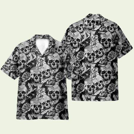 Black And White Skull Hawaiian Shirt
