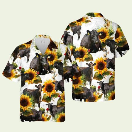 Black Angus Sunflowers Hawaiian Shirt