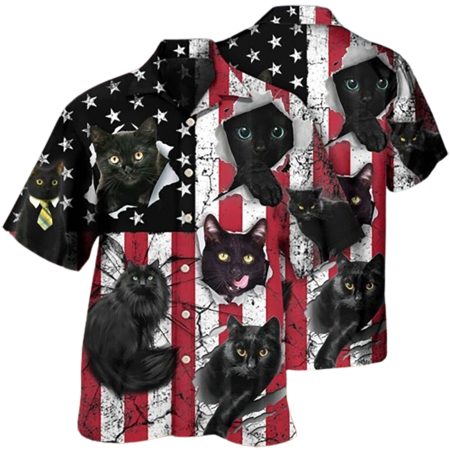 Black Cat Independence Day 4Th Of July Hawaiian Shirt