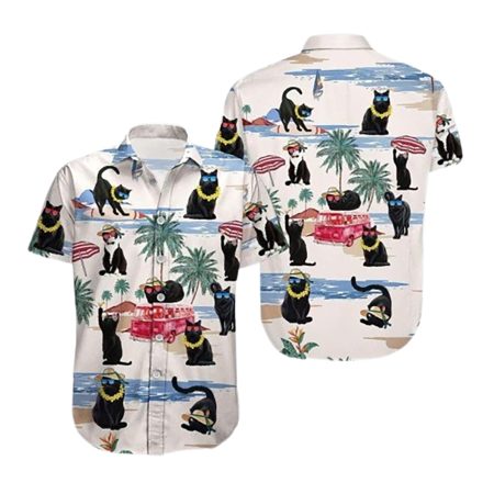 Black Cat Playing On The Beach Hawaiian Shirt
