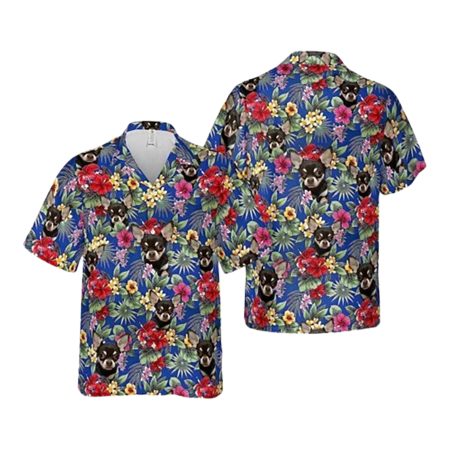 Black Chihuahua With Flower Pattern Hawaiian Shirt