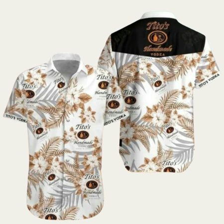Tropical Flowers Tito’s Vodka Logo Hawaiian Shirt