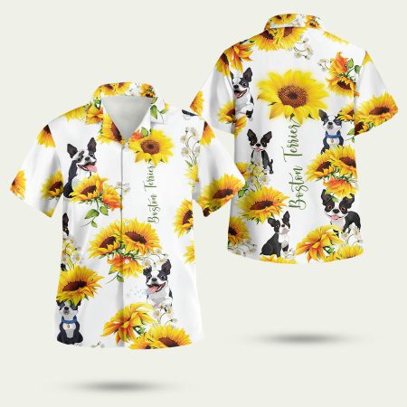 Boston Terrier Sunflower Pattern Hawaiian Shirt