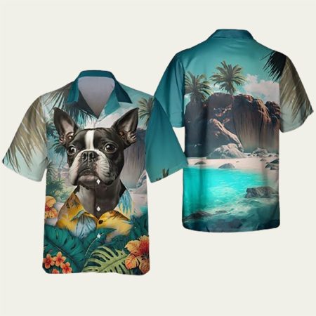 Boston Terrier Summer Floral Hawaiian Shirt