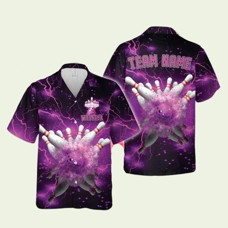 Personalized Bowling And Pins Thunder Lightning Purple Hawaiian Shirt