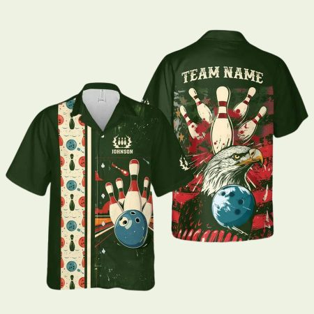 Personalized Bowling And Pins Retro Eagle Black Pattern Hawaiian Shirt
