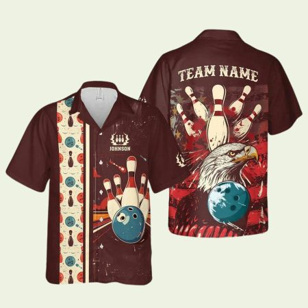 Personalized Bowling And Pins Retro Dark Brown Pattern Hawaiian Shirt