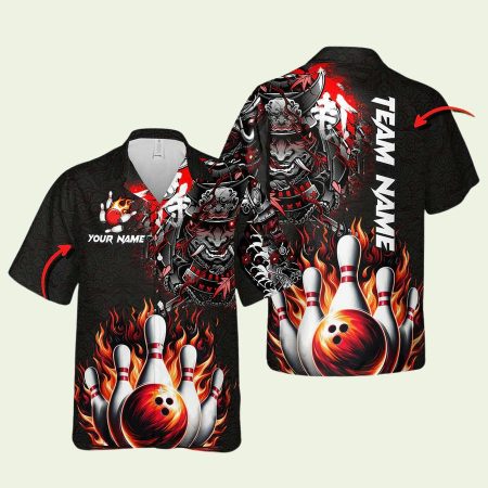 Personalized Bowling Samurai Warrior Madness Multicolor Option Hawaiian Shirt