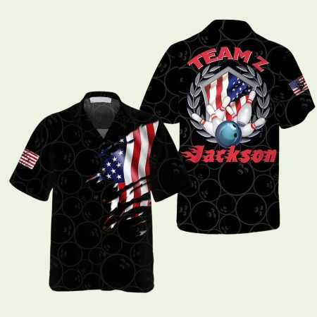 Personalized Bowling Team American Flag Hawaiian Shirt