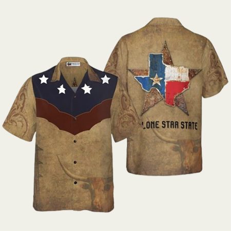 Brown Vintage Floral Damask Pattern Texas Hawaiian Shirt