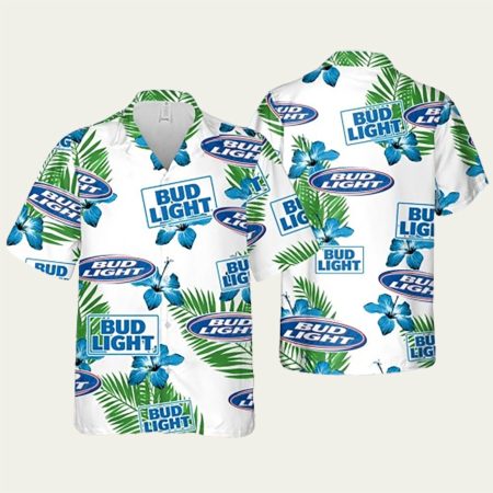 Bud Light  Hibiscus Flower Pattern Tropical Beach Hawaiian Shirt