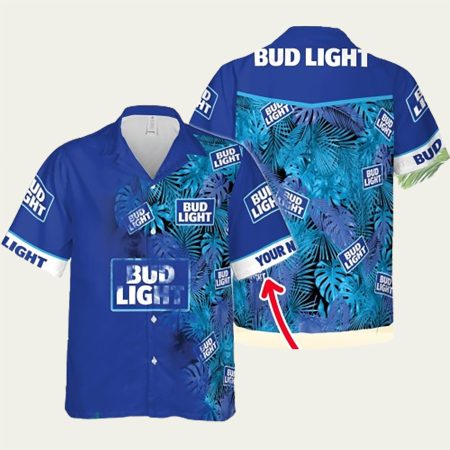 Personalized Bud Light Floral Blue Pattern Hawaiian Shirt
