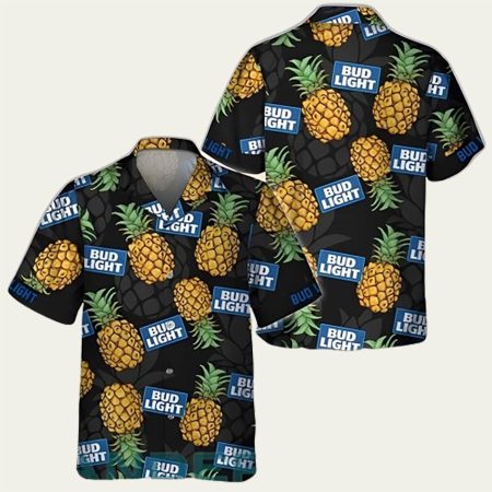 Bud Light Pineapple Black Hawaiian Shirt
