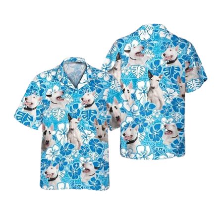 Bull Terrier Dog On Blue Background Hawaiian Shirt