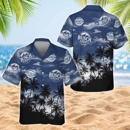 Busch Light Logo Tropical Sunset Hawaiian Shirt, Tropical Palm Tree Twilight Sunset Aloha Shirts, Busch Light Sunset Palm Tree Hawaiian Shirts