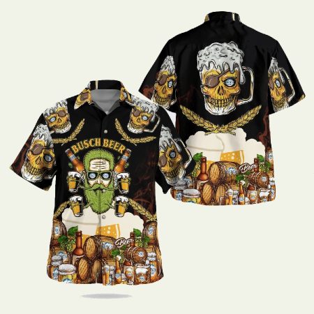 Busch Beer Barley Old Man Face Skull Hawaiian Shirt