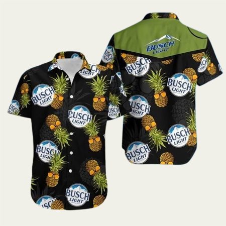 Busch Light Pineapple Balck Hawaiian Shirt