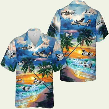 C2 Greyhound On Beach Pattern Blue Hawaiian Shirt