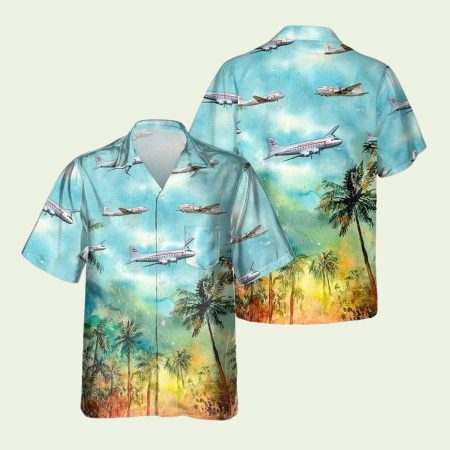 Skymaster C54 Aircraft Palm Tree Hawaiian Shirt