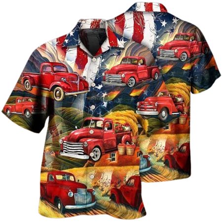 Car Independence Day Red Car Vintage 4Th Of July Hawaiian Shirt
