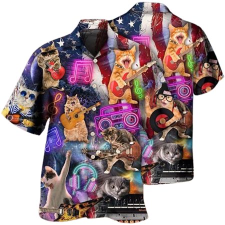 Cat Independence Day Cat Rocker Happy 4Th Of July Hawaiian Shirt