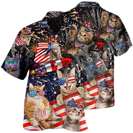 Cat Independence Day Happy Firework 4Th Of July Hawaiian Shirt