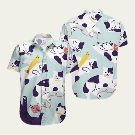 Cat Wool Toys Pattern On The Blue Background  Hawaiian Shirt