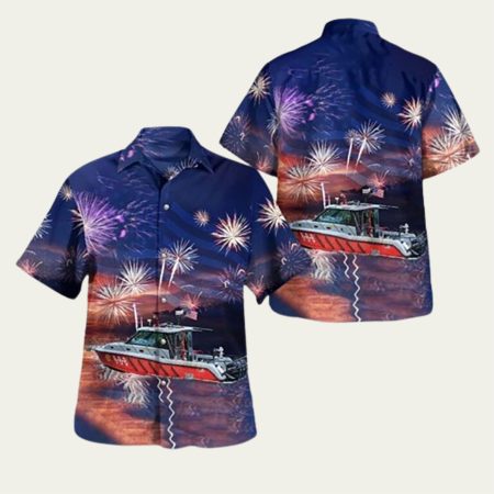 Chicago Fire Department Cfd Illinois Eugene Blackmon Fireboat 4Th Of July Hawaiian Shirt