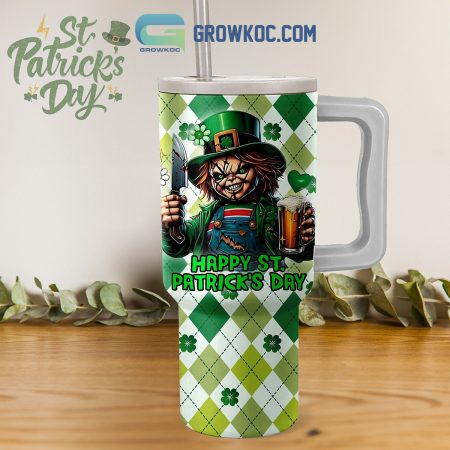 Child s Play Chucky St. Patrick s Day Fan  30oz or 40oz Stainless Steel Tumbler With Handle HG