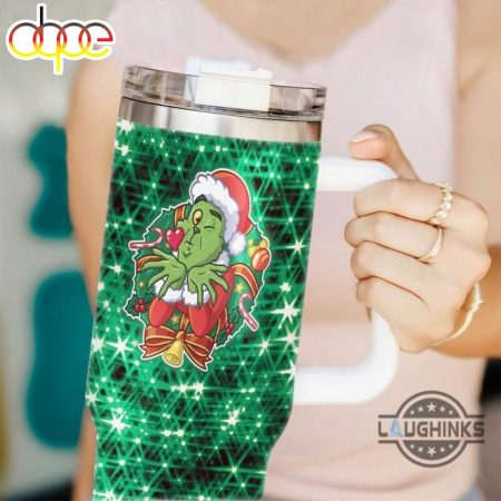 Christmas Grinchmas Green The Grinch Who Stole Christmas Cups With Handle Faux Glitter Xmas Travel Mugs Gift Printed 30oz or 40oz Quencher Tumbler LN