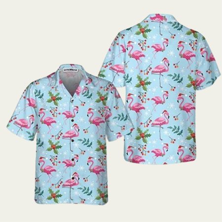 Christmas Flamingo Seamless Pattern Hawaiian Shirt