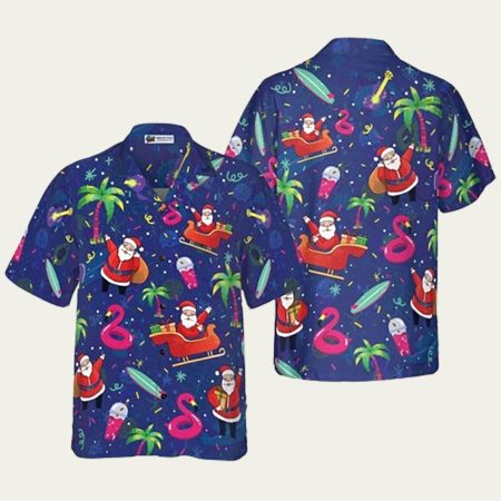 Christmas Santa Flamingo Tropical Pattern Hawaiian Shirt