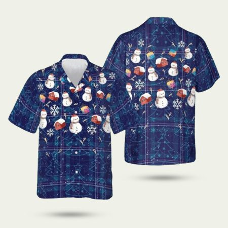 Christmas Snowman Dark Blue Plaid Hawaiian Shirt
