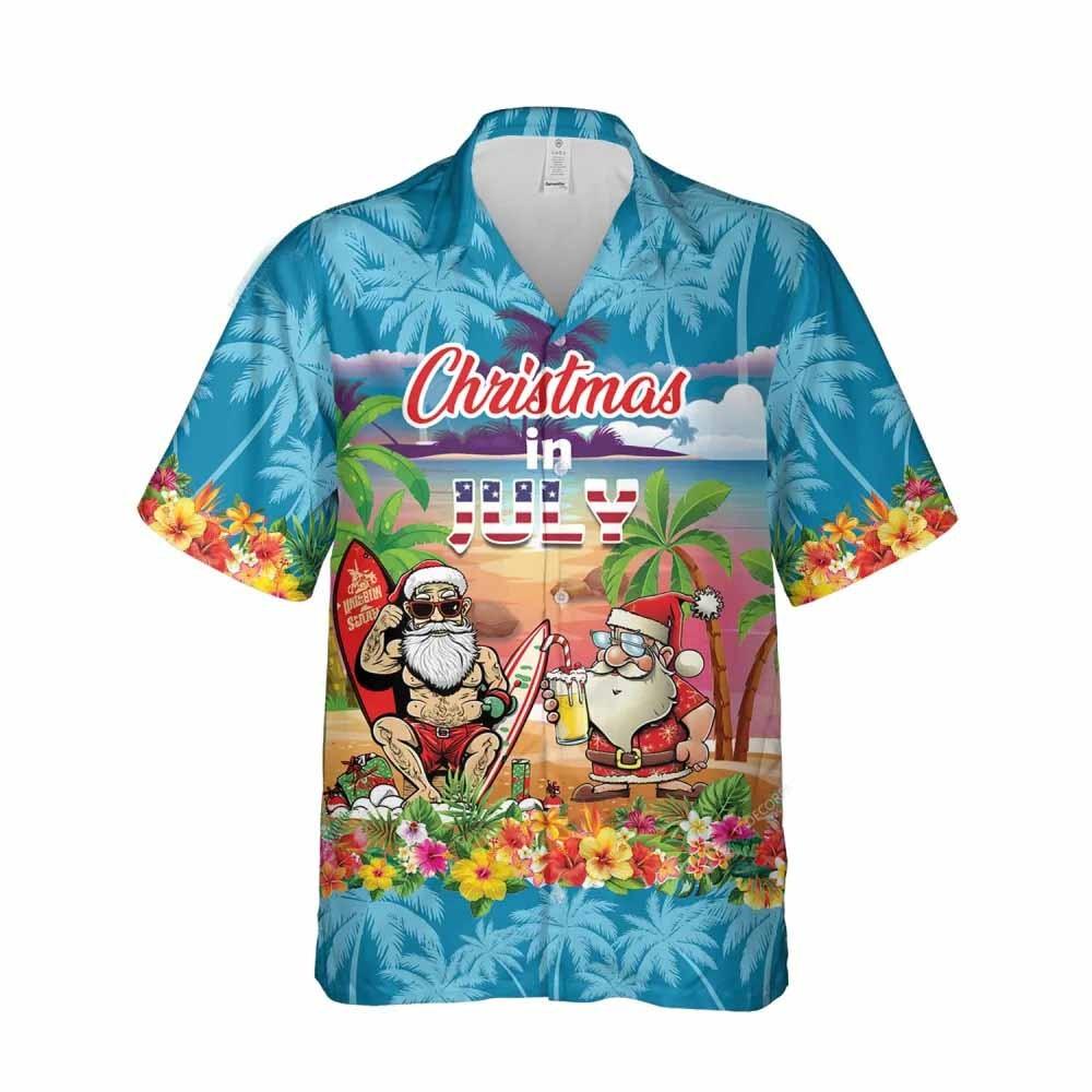 Christmas In July Santa Claus Surfing Hawaiian Shirt - Image 3