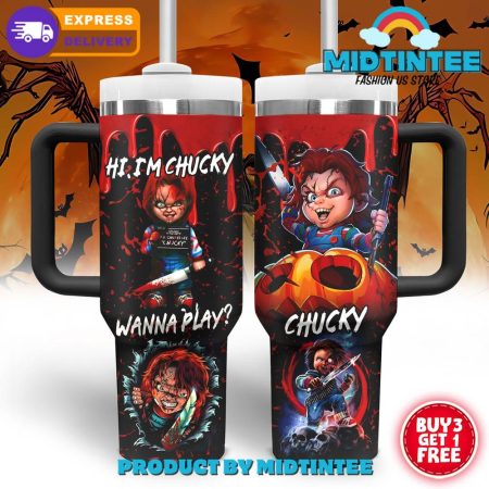 Chucky Halloween Wanna Play  30oz or 40oz Tumbler With Handle HG